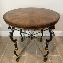 Rare Vintage Theodore Alexander English Walnut Iron Lamp Table