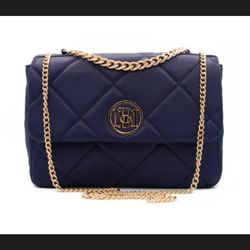 Badgley Mischka Quilted Navy Crossbody Bag.