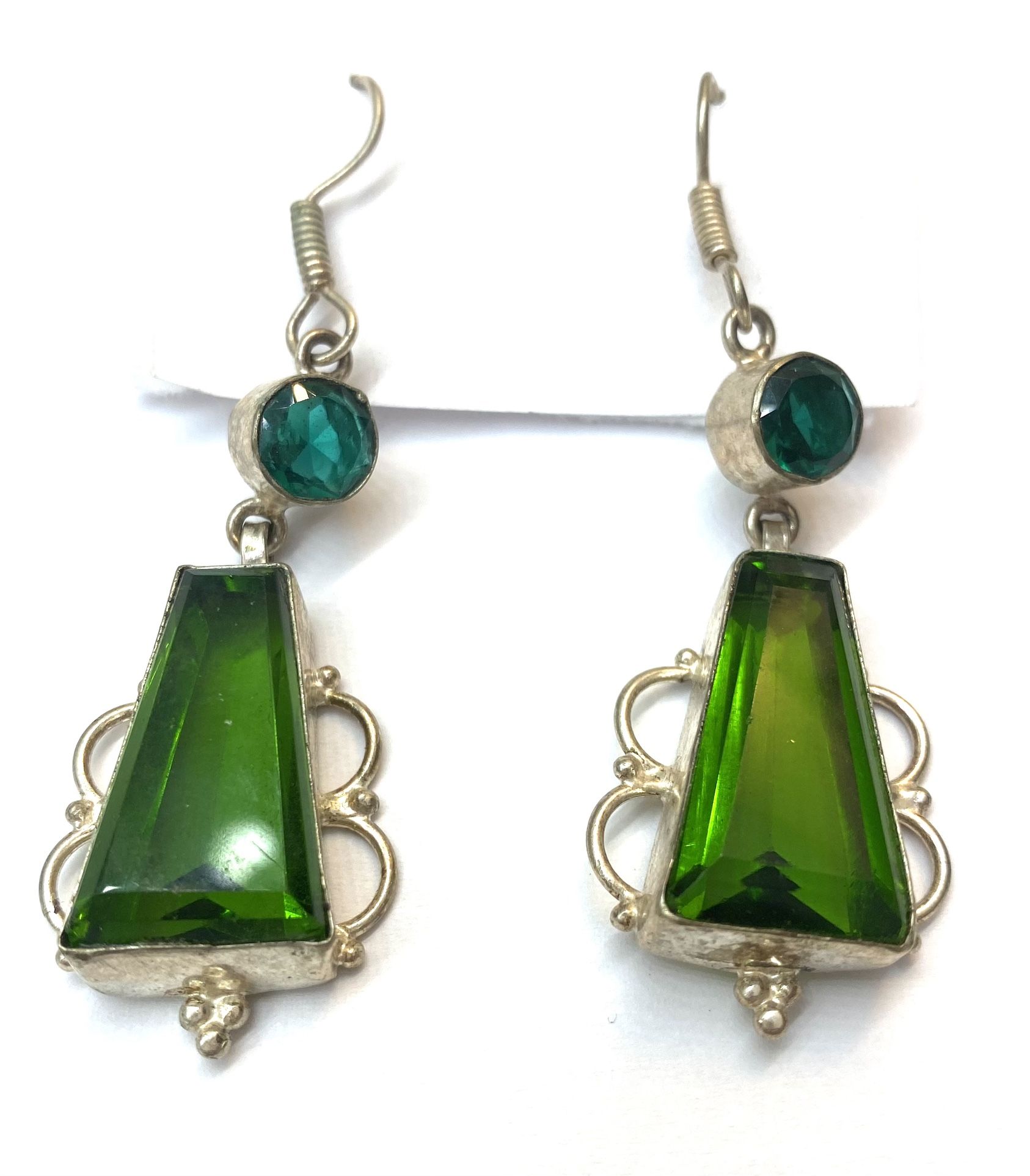 Earrings Silver Green Diopside Stone Pierced Drop