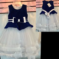 New With Tags Royal Blue & White Size 3-4T Girls Formal Dress $35