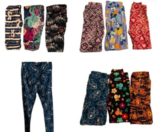 Disney Lularoe Leggings Pants One Size Mickey Mouse Minnie Kermit Villians Stretch Multicolors Over 30 8 Each 