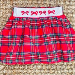Christmas Plaid Girls Skirt with Embroidered Bows Size 5