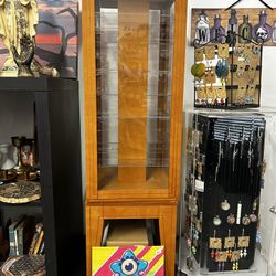 Wood Display Showcase Case Spins With Shelves