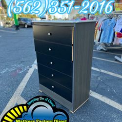 Grey With All Black 5 Drawers Wood Dresser Chest Cajonera