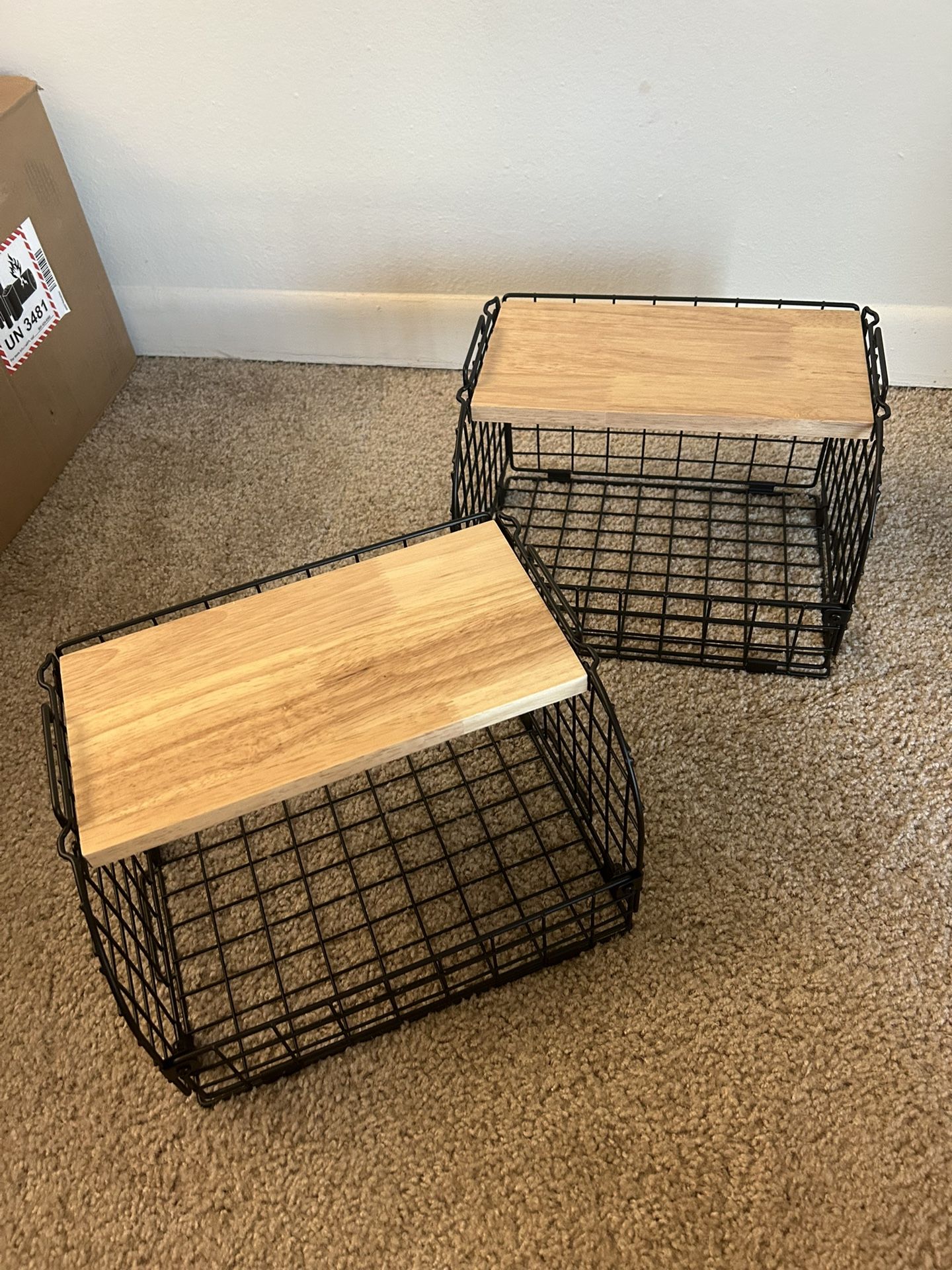 2 Set Stackable Wire Basket with Openable Top,
