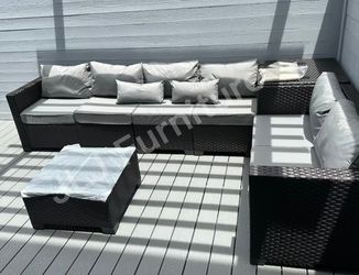 NEW🔥Outdoor Patio Furniture Brown Wicker Grey cushions Set with storage and cover ASSEMBLED!