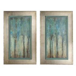 Whispering Wind Wall Art Frames  Gold Blue Green  1 Pair
