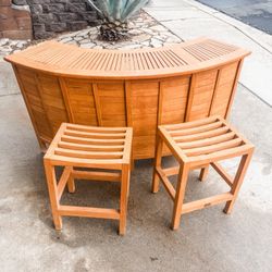Teak Bar Table with Stools 