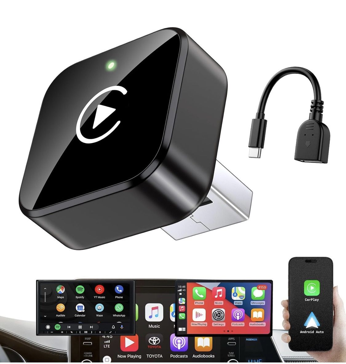 Wireless CarPlay Adapter 2025 Upgrade Mini Design, USB/USB-C Plug & Play Converts CarPlay to Wireless - Easy Use Fast Stable Connection Car Play for i