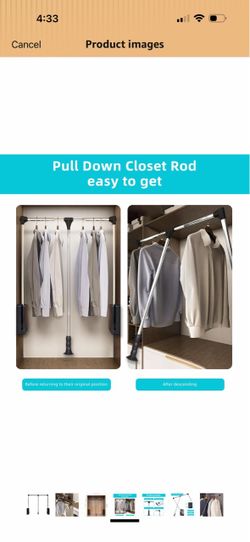 Tonchean Pull Down Closet Rod, 26-35" Adjustable