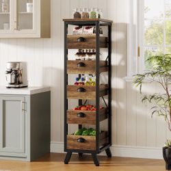 Wood Storage Rack, 5-Tier Fruit and Vegetable Basket Snack Stand