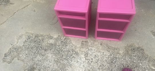 Pink Plastic 3-Drawer Storage Units – Set of 2