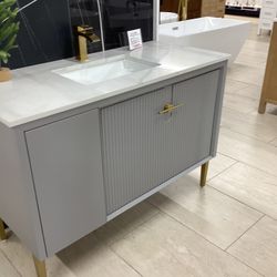 48” Bathroom Vanity Cabinet New Solid Wood Fully Assembled Softclose Drawers Quartz Top Sink Attached Ready For Pick Up Today