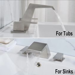 Widespread Waterfall Roman Tub Faucet, 2 Handle Bath Tub Faucet Set with Quickly  Nickel F10B