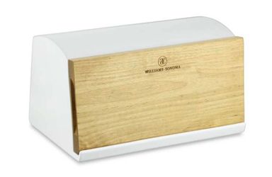 Williams Sonoma White Ceramic / Maple Wood Bread Box