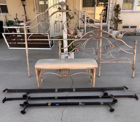 Queen size bed frame, headboard, footboard and bench