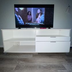 White Modern TV Stand / Media Console with Drawers