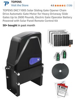 TOPENS DKC1100S Solar Sliding Gate Opener Chain Drive Automatic Gate Motor for Heavy Driveway Slide Gates Up to 2600 Pounds, Electric Gate Operator Ba