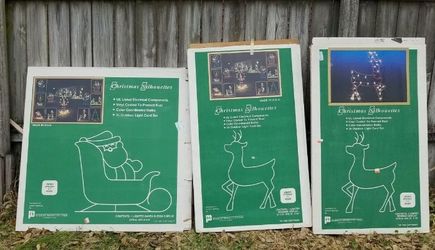 Vintage Christmas silhouette Santa sleigh reindeer 3D light sculpture