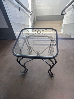 Wrought Iron Glass Top Side Table