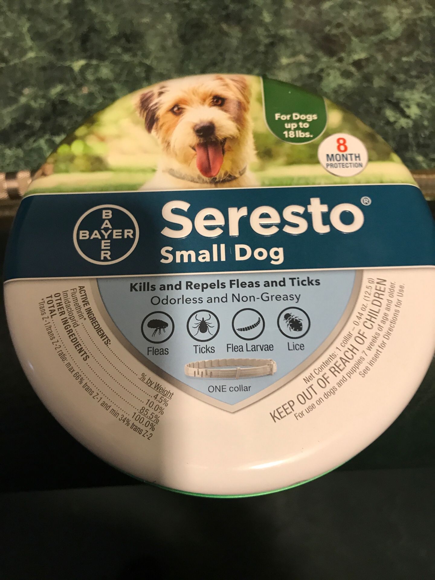 Seresto Tick and Flea collar for small dog. My dog has passed on. He wore it for 5 days.