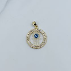 ❤️ 14k solid gold women pendant evil eye on palm hamsa ❤️ Greek eye ❤️ Ojo Dije En Oro Ojo Griego 
