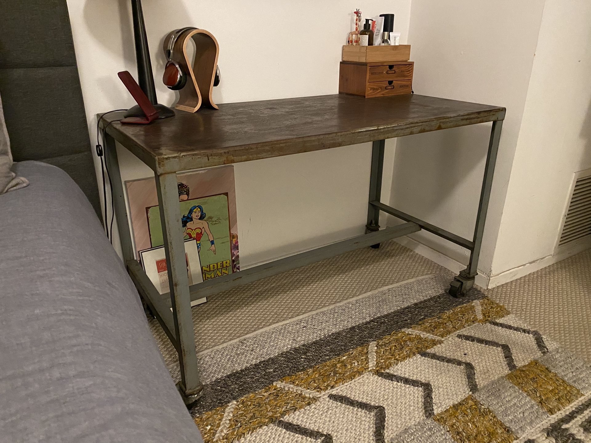 Industrial metal table with casters