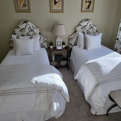 Upholstered Twin Beds With Sealy Matresses And Box Springs