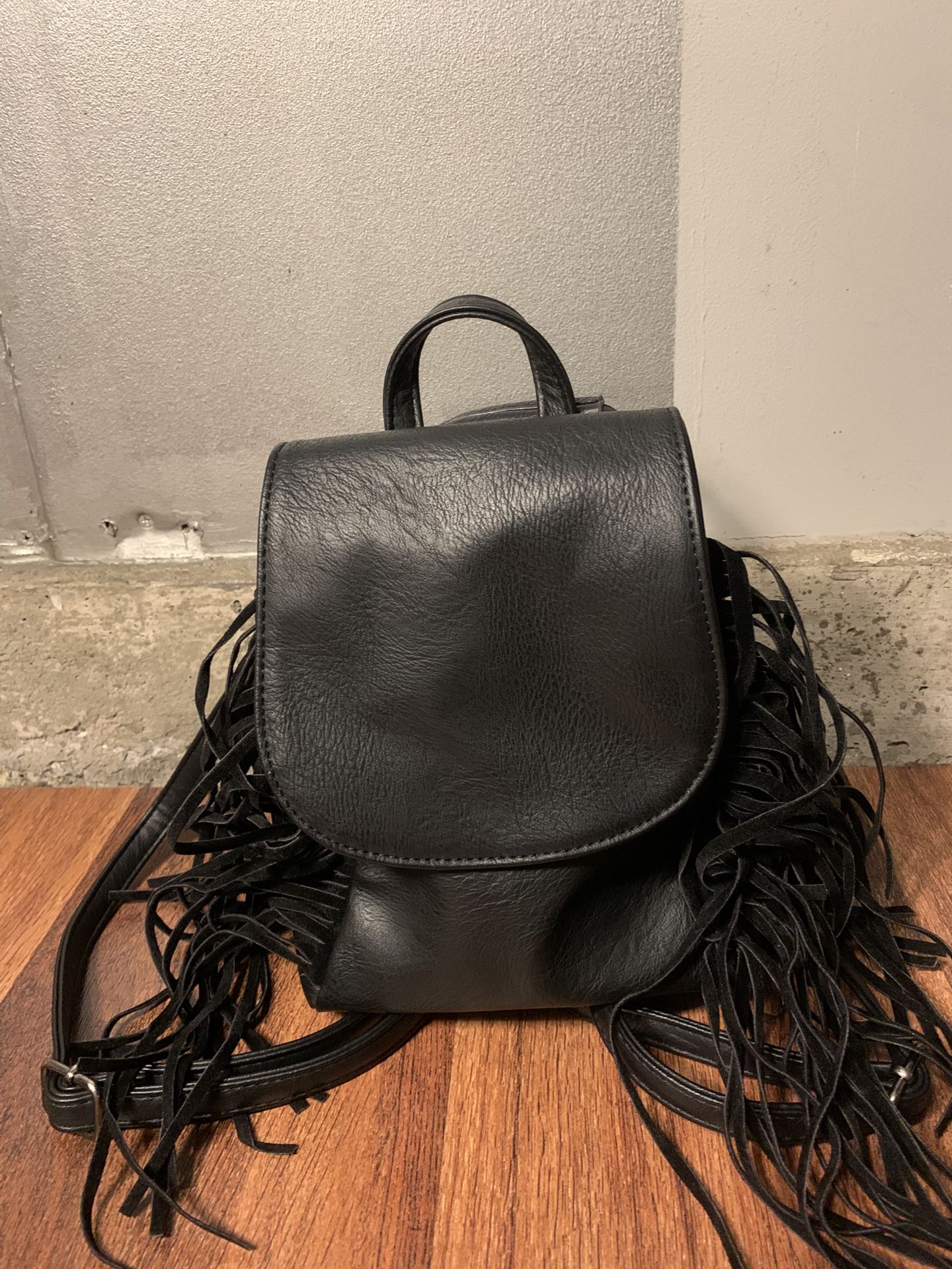 3am forever small Black backpack with fringe leather
