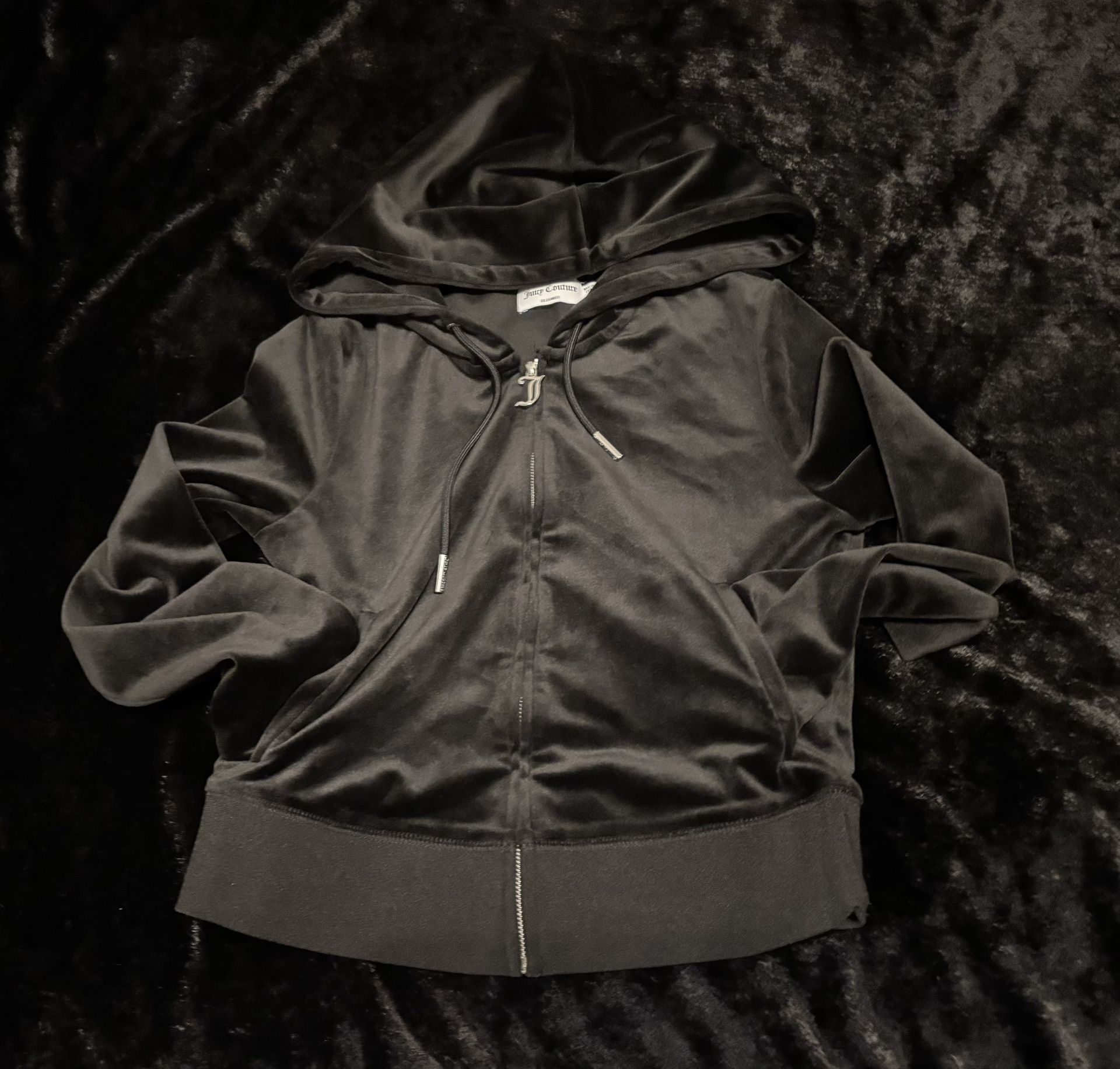 Womens Small Y2K Juicy Couture Velour Track Jacket Goth Rhinestone Hoodie