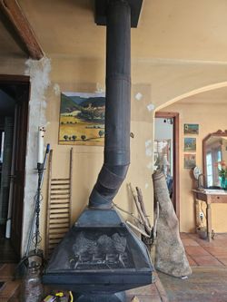 Freestanding gas fireplace.