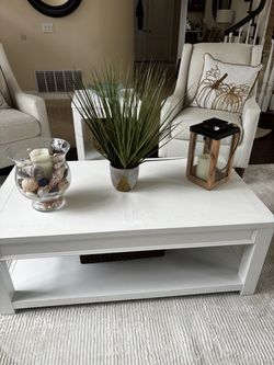 White Wood Coffee Table with Lower Shelf