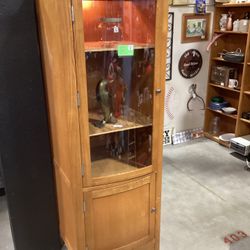 Lighted Oak Display Cabinet