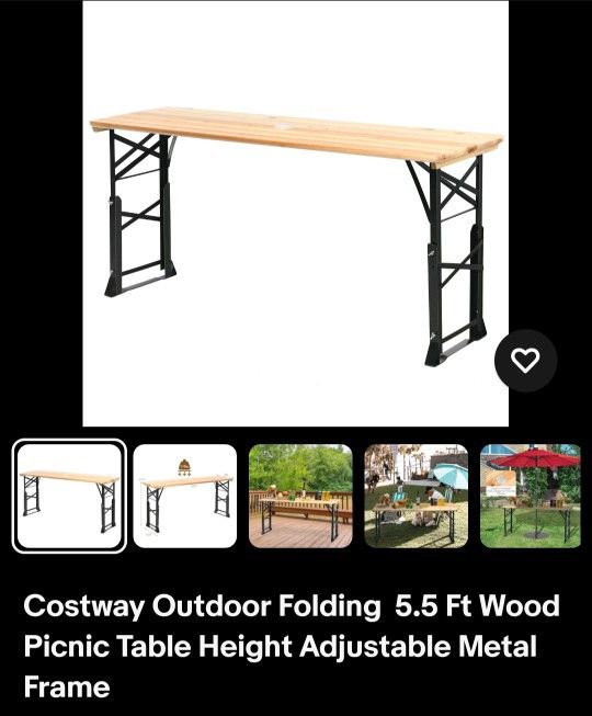 Costway Outdoor Folding Portable Easy Carry Wood Picnic