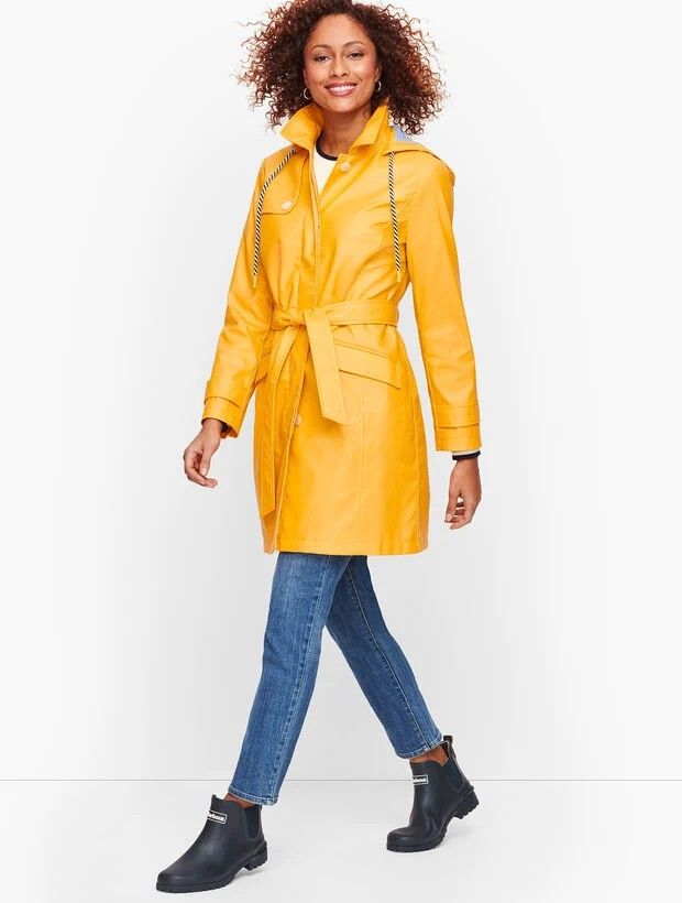 Talbots Women's Size XS Yellow Long Hooded Trench Coat Nautical Drawstring