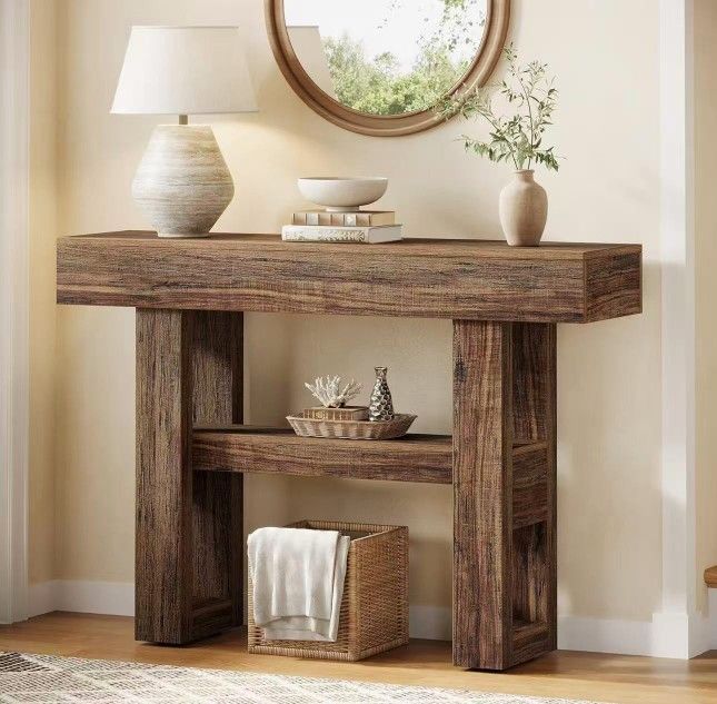 New assembled 41.34-Inch Farmhouse Console Table, 2-Tier Narrow Sofa Table Behind The Couch, Entryway Furniture with Storage Shelves for Hallway Foyer