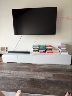 Wide wooden TV console