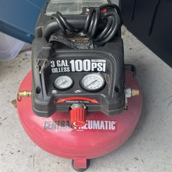Central Pneumatic 3gal oiless compressor, no accessories 