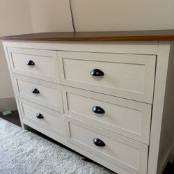 White & Wood 6-Drawer Dresser / TV Stand – Great Condition