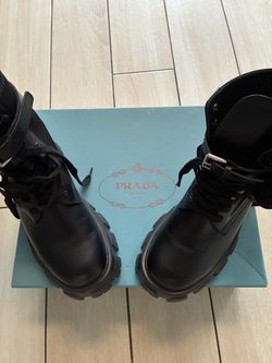 Prada Black Leather Combat Boots