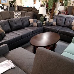 Brand New Brown Bonded Leather Sofa + Loveseat 2PCs Set