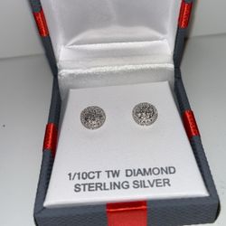 Sterling Silver & Diamond Stud Earrings 