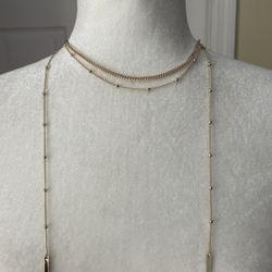 Ettika 2 Layered Necklace Gold Tone 16" Choker 