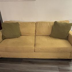 Mustard Yellow Sofa With Green Cushions