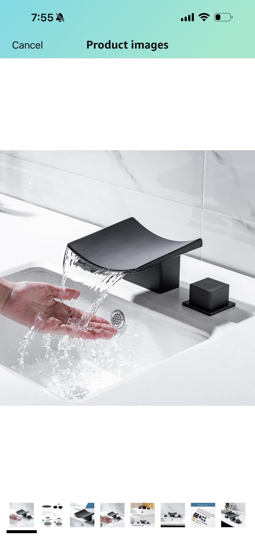 Waterfall Bathroom Faucets, Modern Bathroom Sink Faucet 3 Holes Widespread Dual Handle Brass Basin Mixer Taps with Supply Hoses, Matte Black Vanity Si