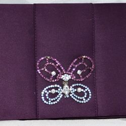 Nina Purple Fabric with Rhinestone Butterfly Handbag Converts to Crossbody Bag