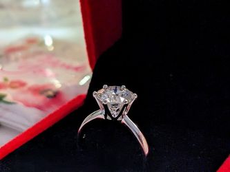2CT Moissanite Solitaire, 18k White Gold-Plated, 925 Sterling Silver Size 7