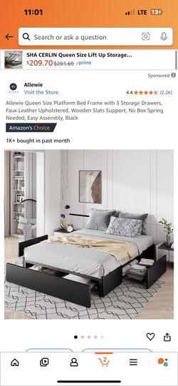 Queen Black Bed Frame With 3 Pullout Drawers