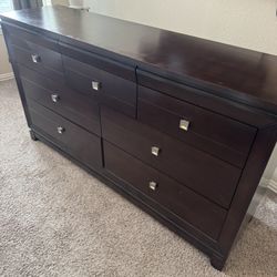 King size bed frame with 2 night stands and dresser with mirror