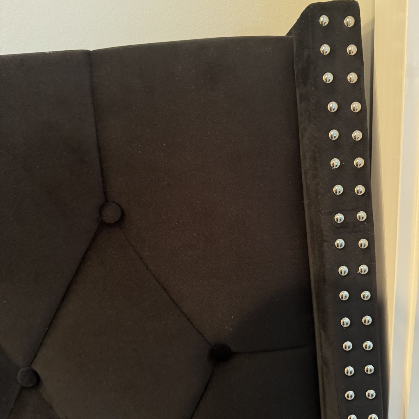 Black Upholstered 51" Tall Headboard Tufted Suede Velour 